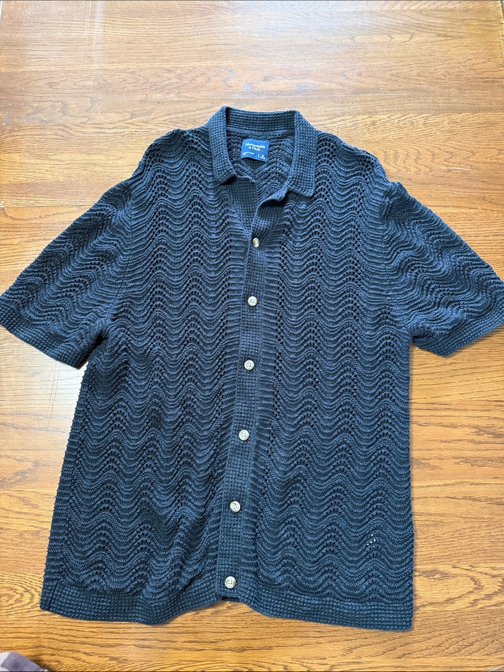 Abercrombie & Fitch Black Textured Knit Short-Sleeve Button Polo